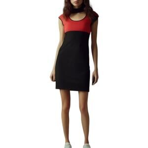Narciso Rodriguez Short Sleeve Mini Dress Sheath Colorblock Black Red